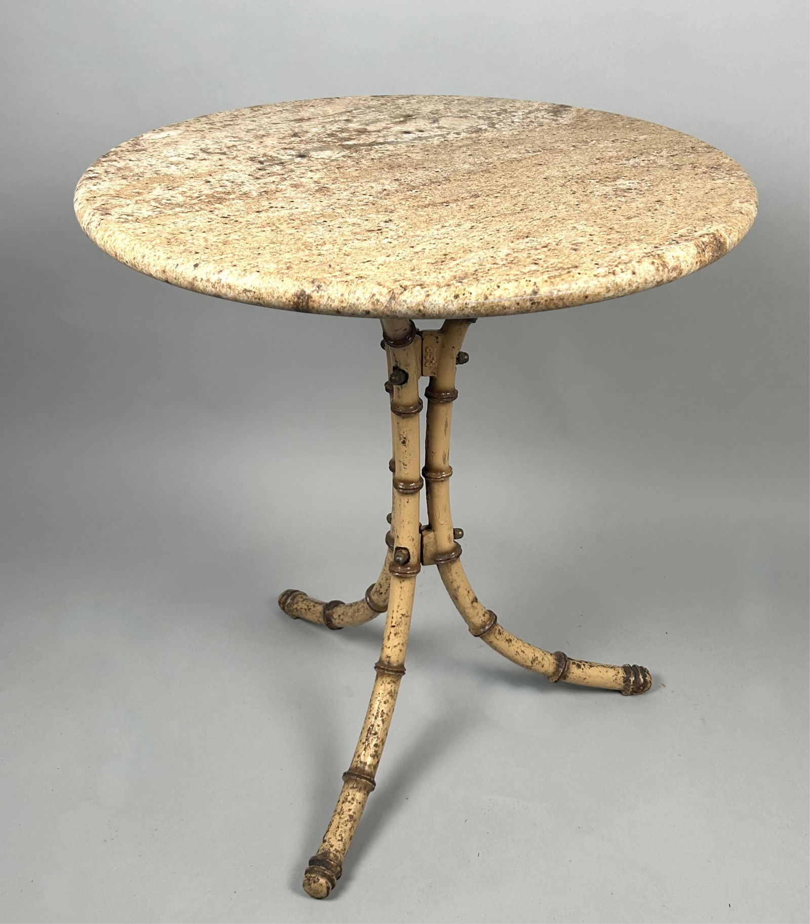 CAST IRON TABLE WITH BAMBOO-STYLE LEGS 20th Century Height 28". Top diameter 26". (1 of 2)
