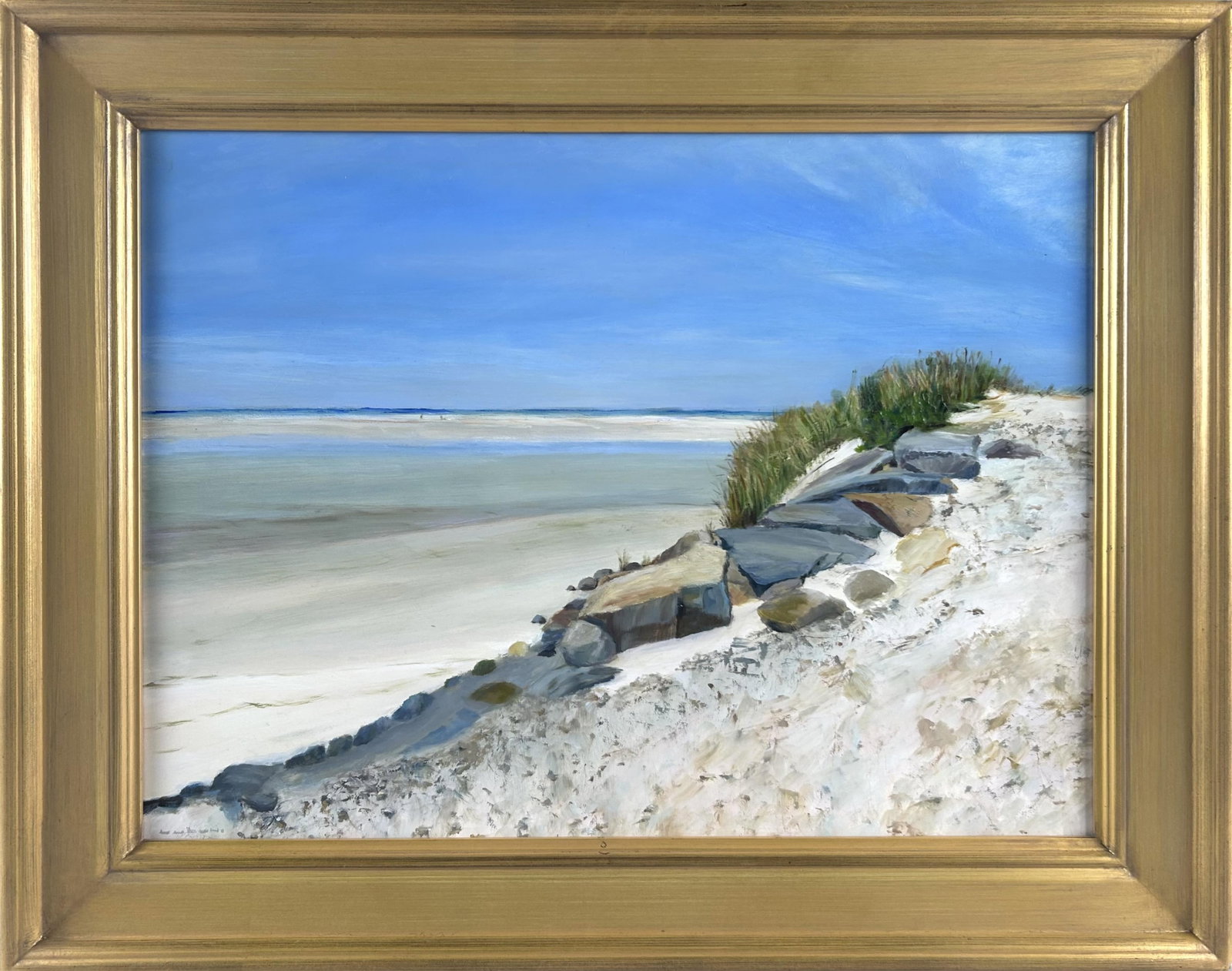 FRED LUCONI (Massachusetts, Contemporary), Corporation Beach., Oil on panel, 18" x 24". Framed 23" x: FRED LUCONI Massachusetts, Contemporary Corporation Beach. Signed lower left "Luconi". Signed and dated 2011 verso. Titled on Cape Museum of Fine Arts Silent Auction donation sheet. Oil on panel, 18" 