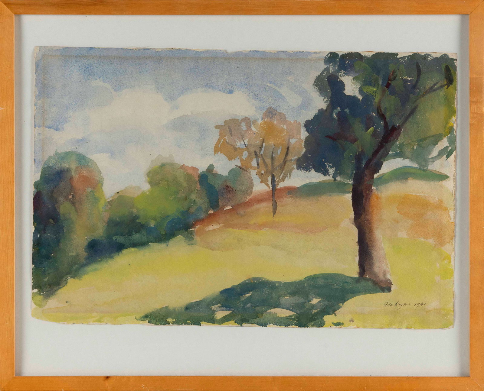 ADA RAYNER HENSCHE (Massachusetts, 1901-1985), Fall landscape., Watercolor, 11.5" x 18". Framed 17" (1 of 2)