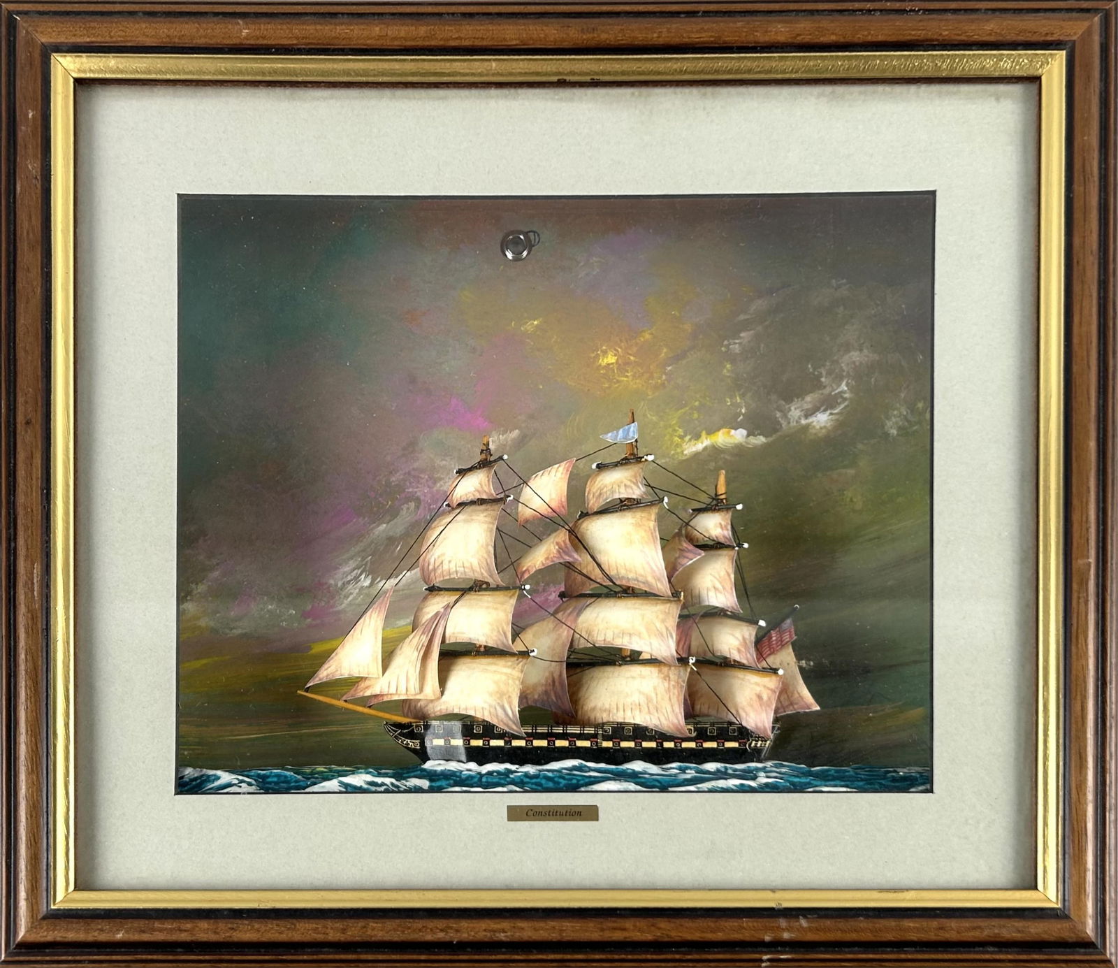 BRUCE HALLETT SHADOW BOX DIORAMA OF THE U.S.S. "CONSTITUTION" Late 20th Century Height 12". Width (1 of 2)