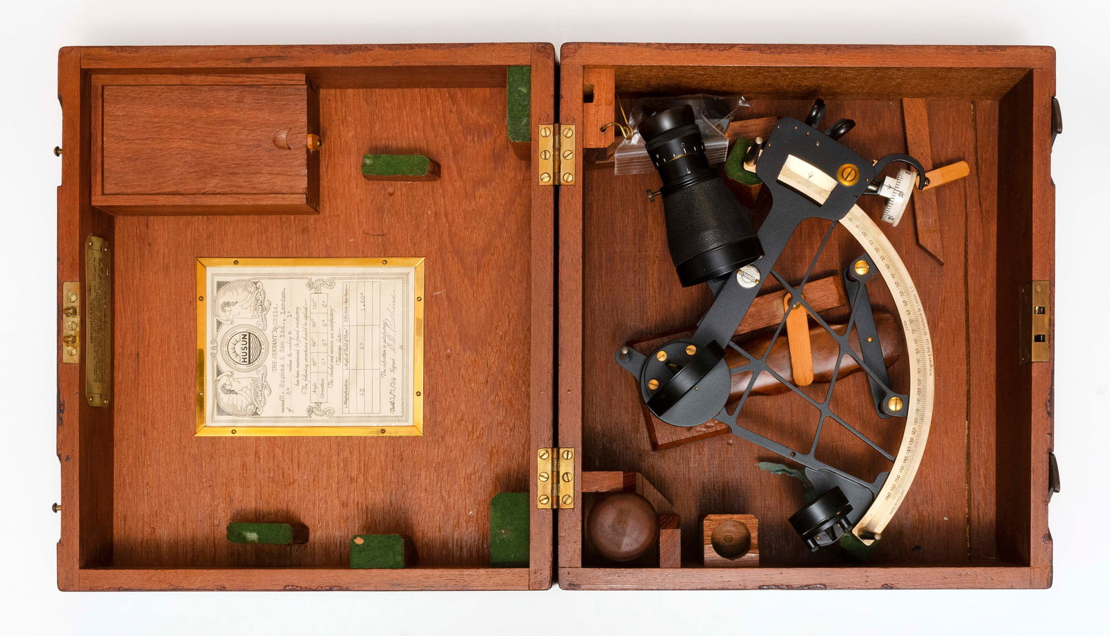 HUSAN CASED SEXTANT First Half of the 20th Century Case height 7.25". Width 13.5". Depth 11.75". (1 of 3)