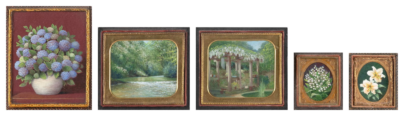 SHEILA HARWOOD PARRY (England, 1924-), Five works: three of flowers and two landscapes., Acrylics on (1 of 2)