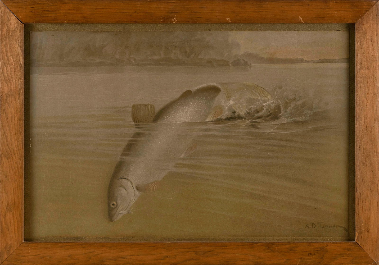AFTER A.D. TURNER (England, Circa 1900), Trout catching line., Chromolithograph, 17" x 27". Framed (1 of 2)