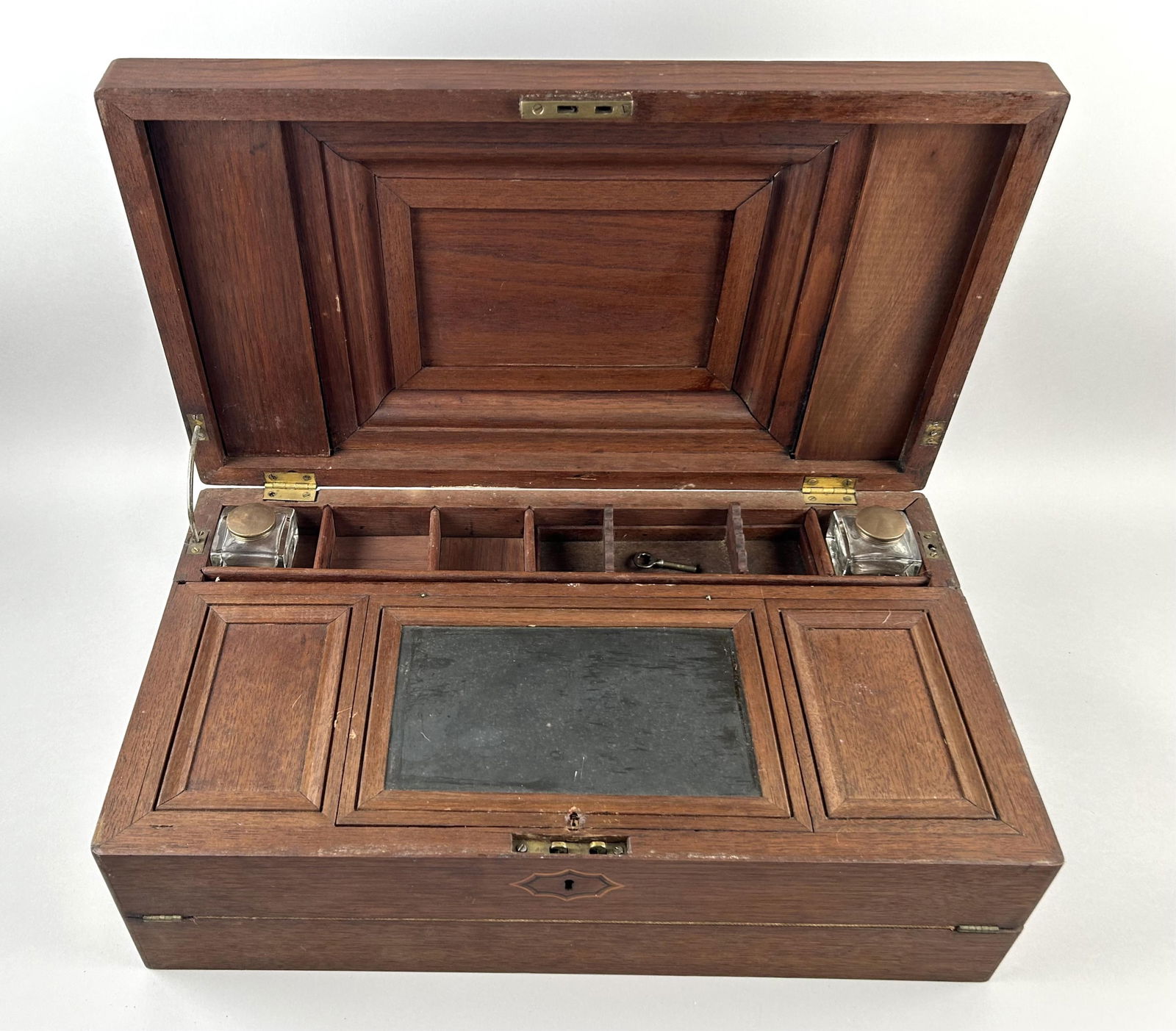 MAHOGANY TRAVEL DESK 19th Century Height 7.5". Width 21". Depth 12". (1 of 4)