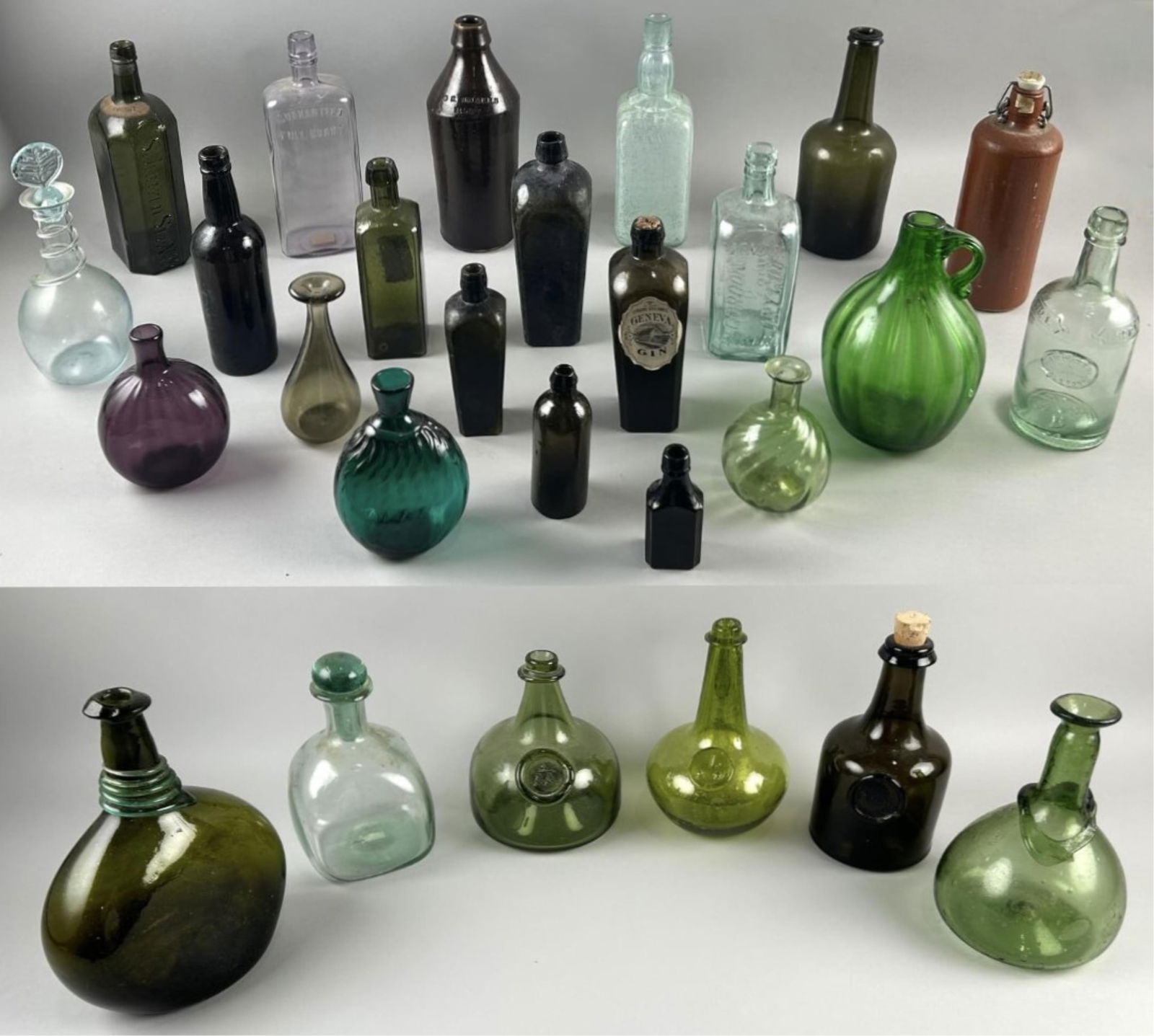 ASSORTED GLASS BOTTLES 19th and 20th Centuries Heights from 5" to 11". (1 of 3)