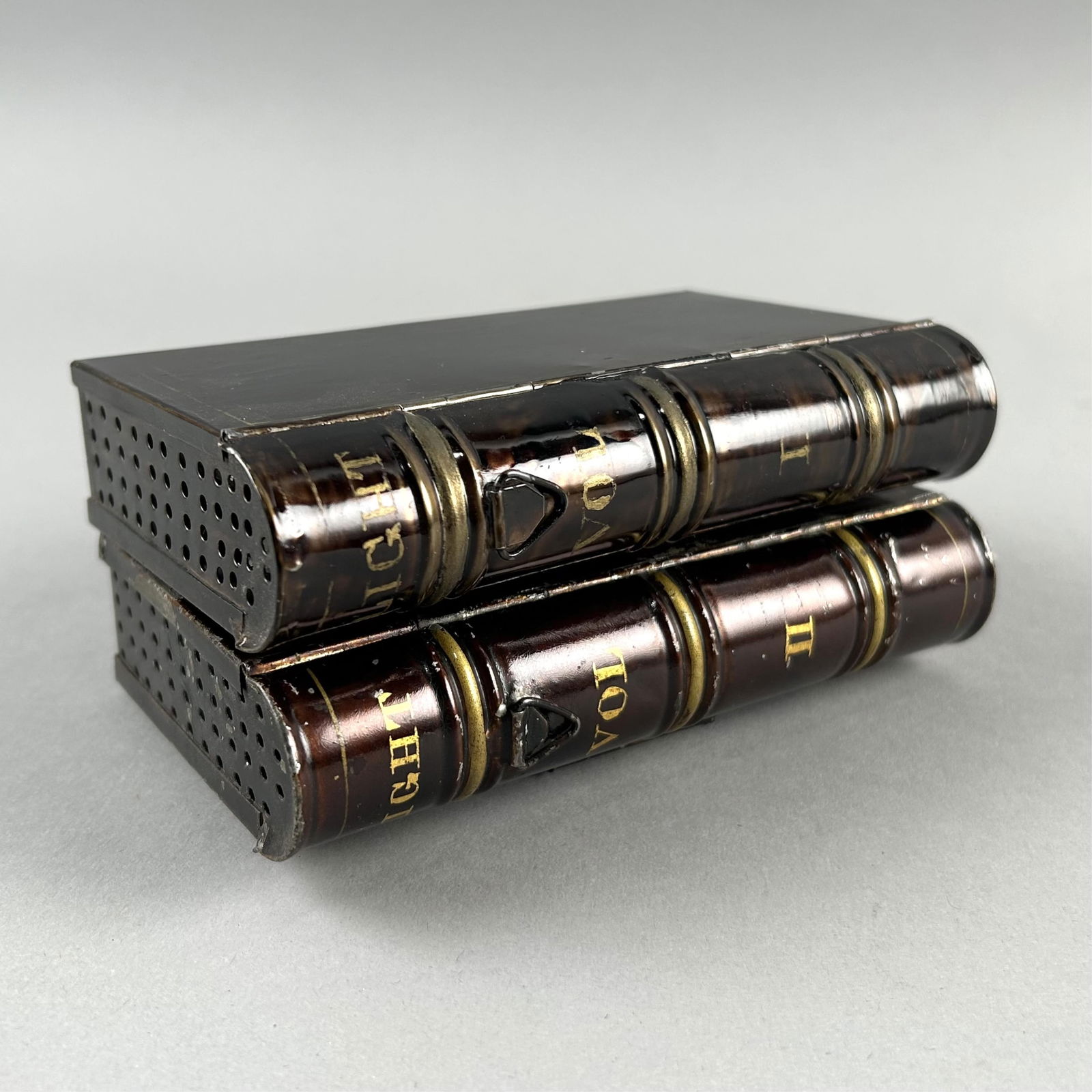 TWO TIN BOOK LIGHTS 19th and 20th Century 5.5" x 7.5". (1 of 3)