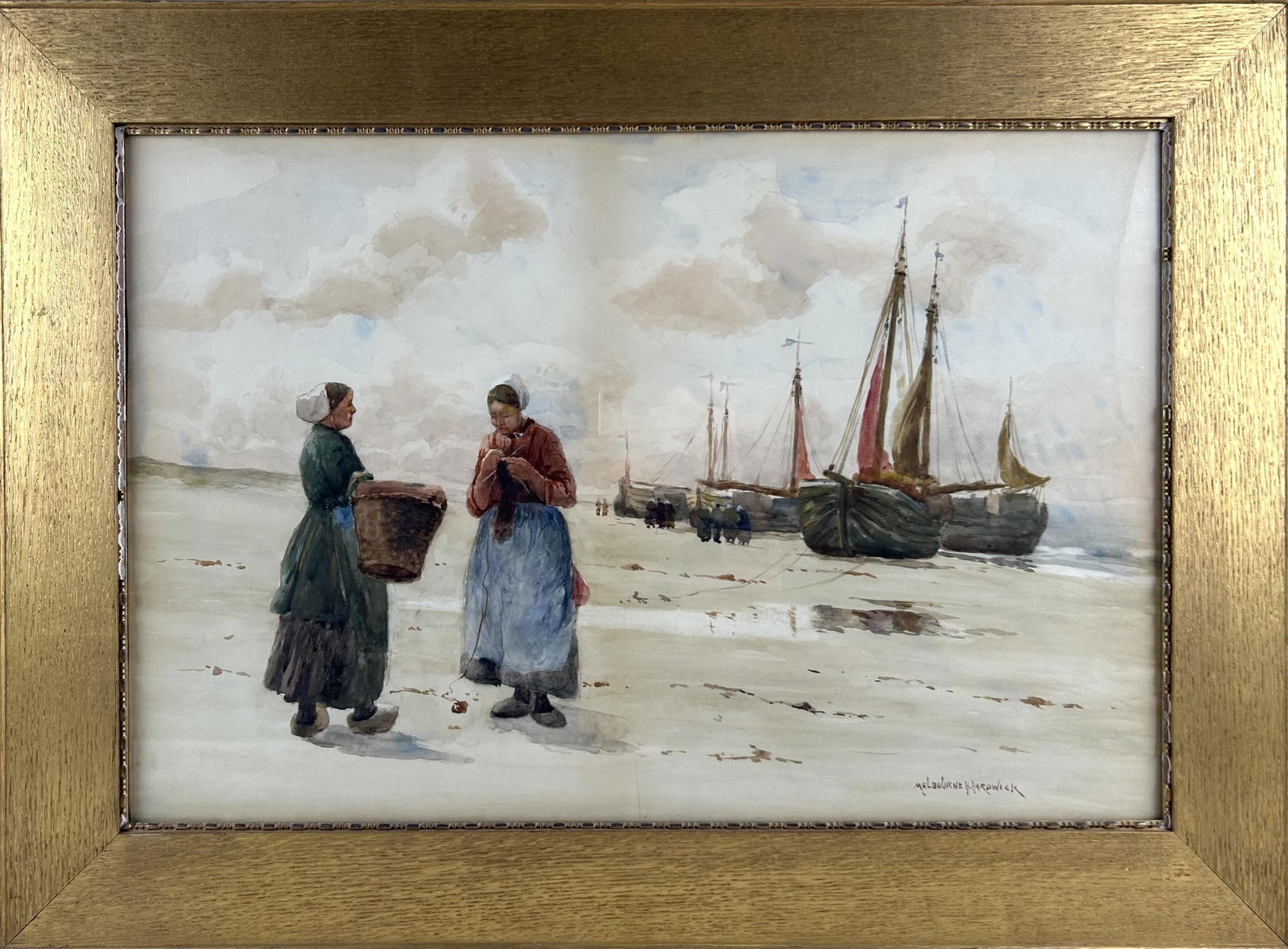 MELBOURNE HAVELOCK HARDWICK (Massachusetts/Canada, 1857-1916), Women on a beach mending a net., (1 of 3)