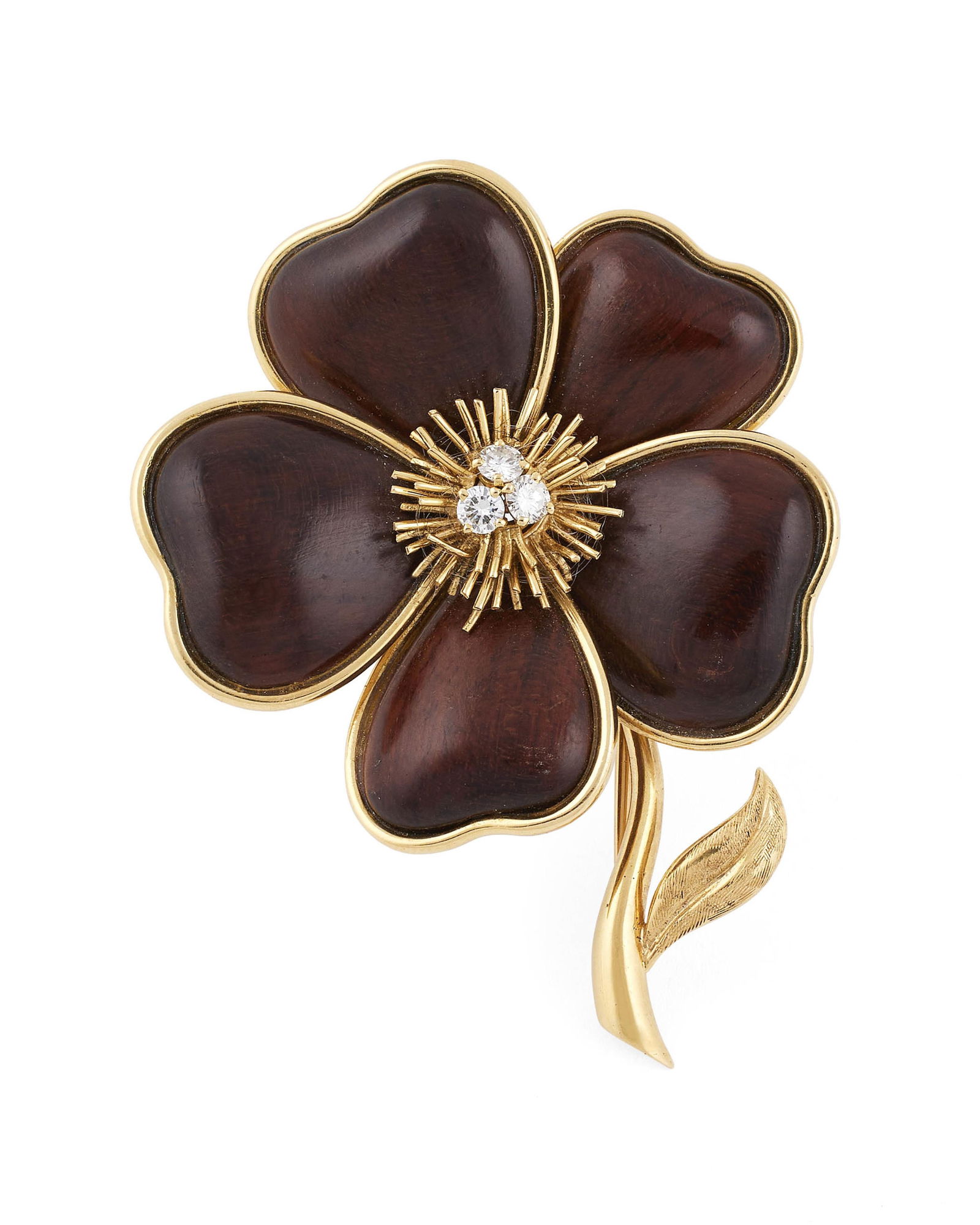 VAN CLEEF & ARPELS 18KT WHITE, ROSE AND YELLOW GOLD AND SNAKEWOOD PIN Circa 1970 Approx. 18.39 total (1 of 3)
