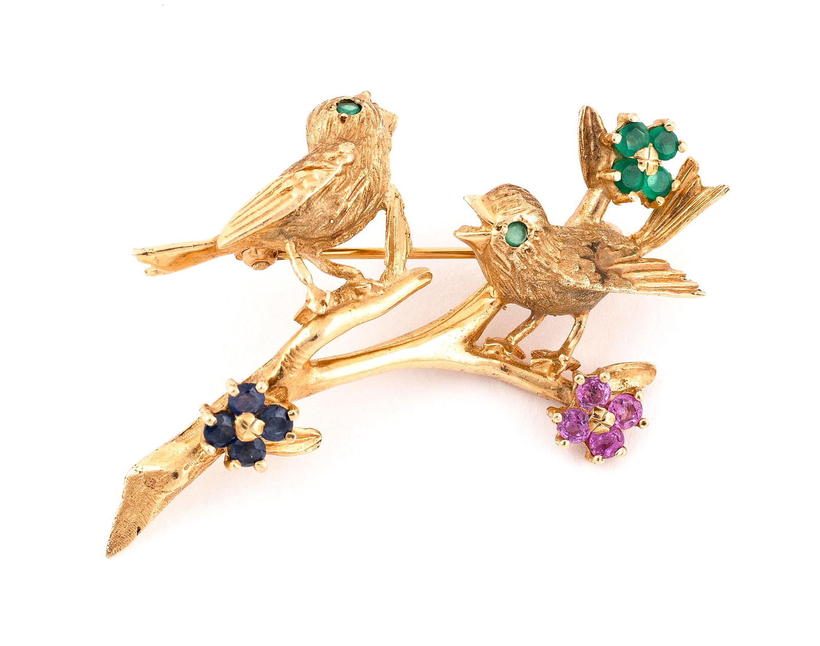 14KT YELLOW GOLD, EMERALD, RUBY AND SAPPHIRE BROOCH Approx. 4.88 total dwt. (1 of 1)