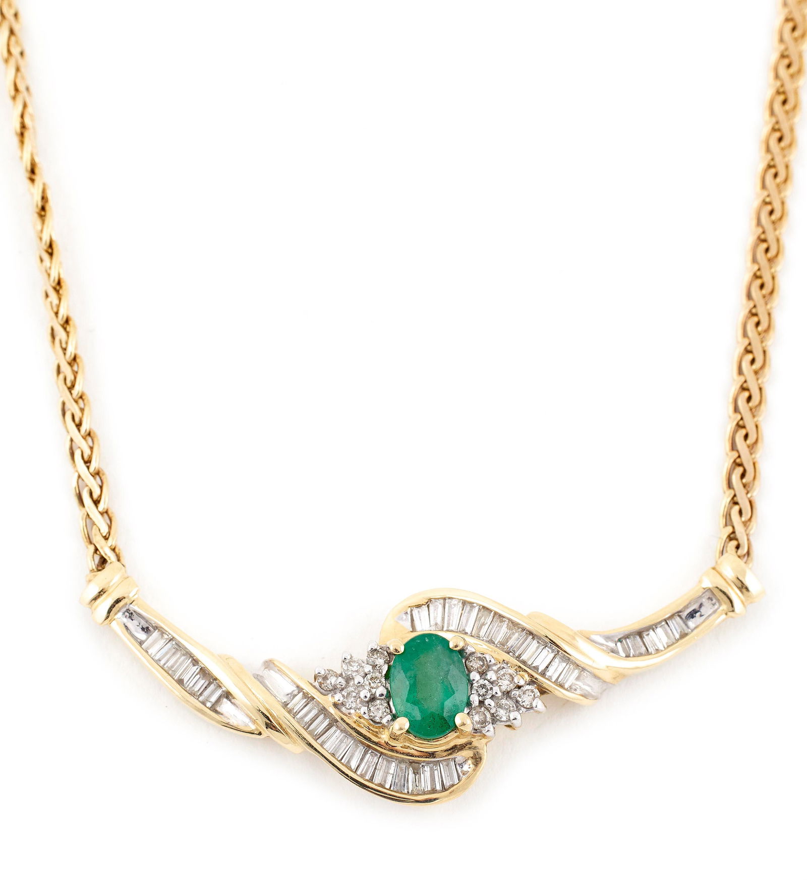 14KT YELLOW GOLD, DIAMOND AND EMERALD NECKLACE Approx. 6.68 total dwt. (1 of 1)
