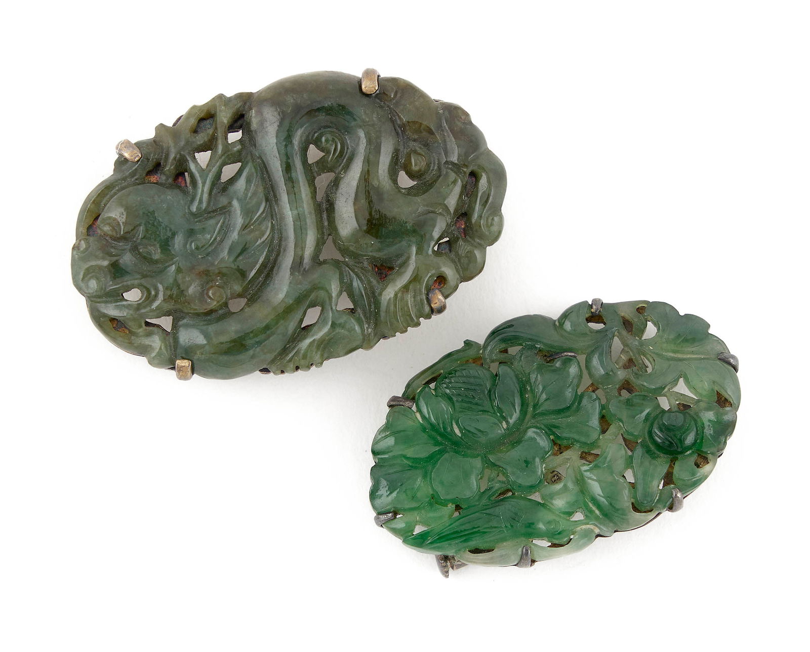 TWO PIECES OF SILVER AND CARVED JADE JEWELRY (1 of 1)