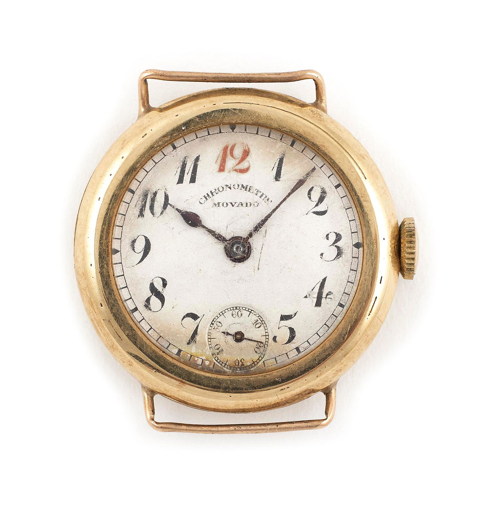 MOVADO CHRONOMETRE 14KT YELLOW GOLD WATCH Approx. 10.09 total dwt.: MOVADO CHRONOMETRE 14KT YELLOW GOLD WATCH15-jewel Movado movement, #547370. Stamped. Case approx. 27.0mm.Approx. 10.09 total dwt.