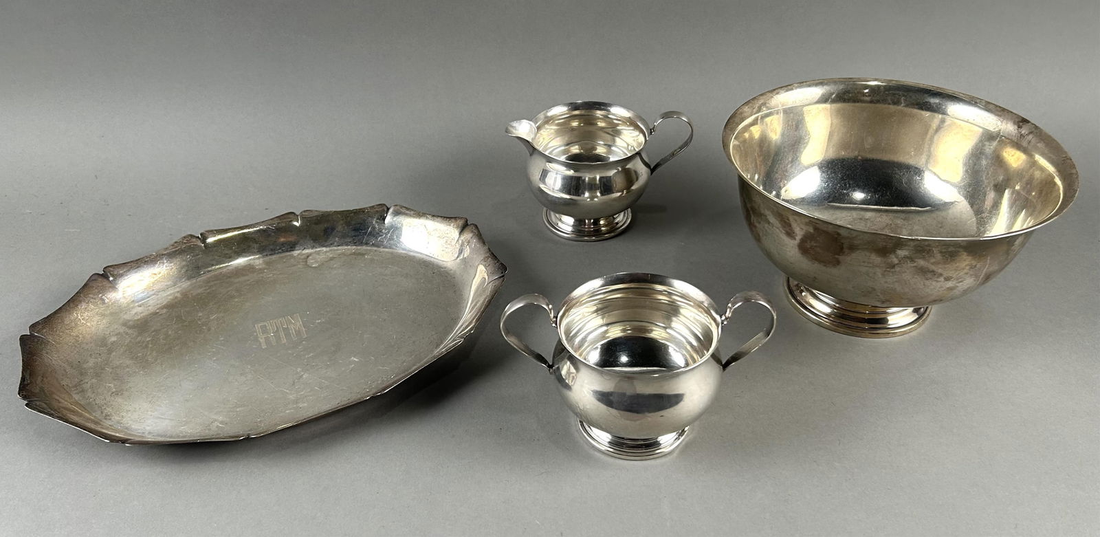 FOUR STERLING SILVER TABLEWARES Mid-20th Century Approx. 30.2 troy oz. (1 of 6)