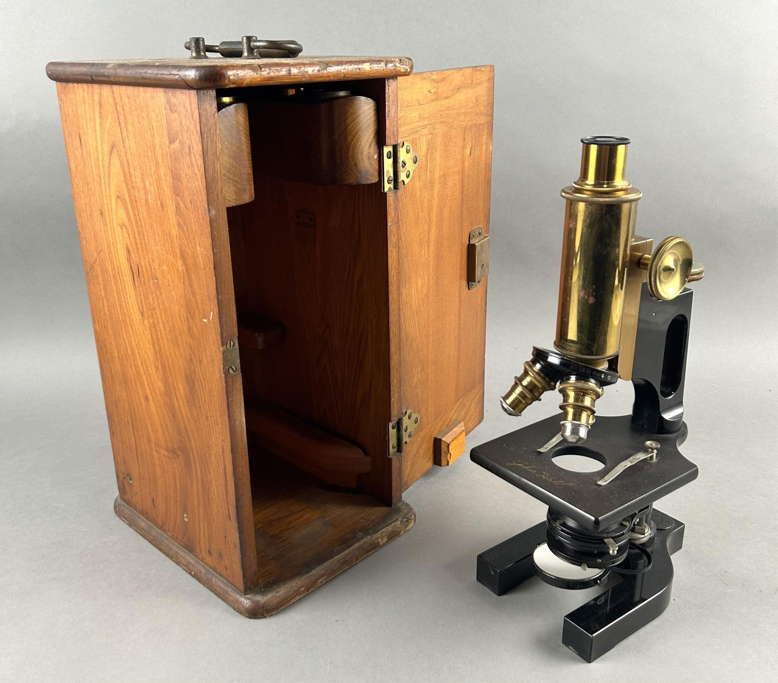 CASED BAUSCH + LOMB MICROSCOPE Early 20th Century Height 12.5". (1 of 6)