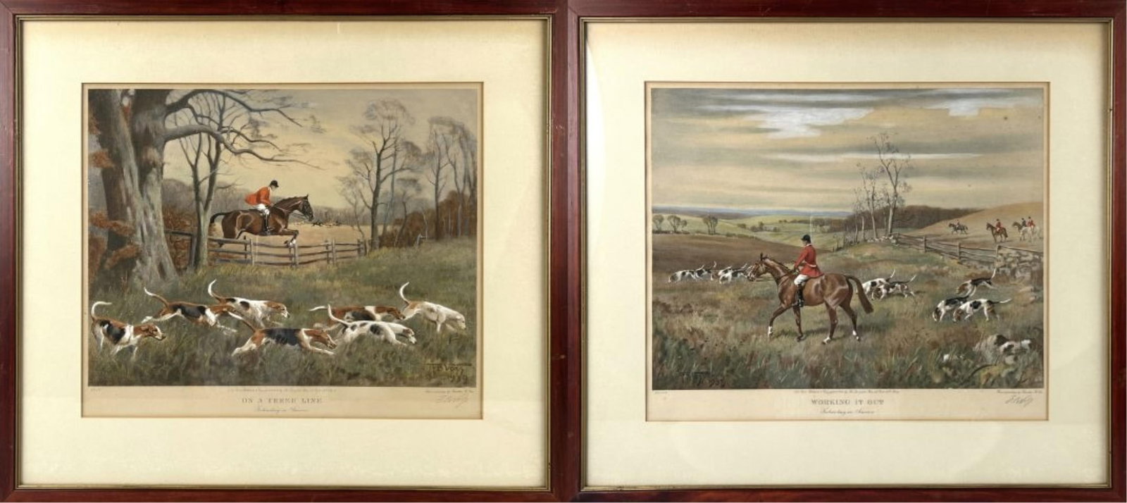FRANKLIN BROOKE VOSS (New York, 1880-1953), Pair of hunting scenes:, Colored lithographs, 15.5" x (1 of 7)