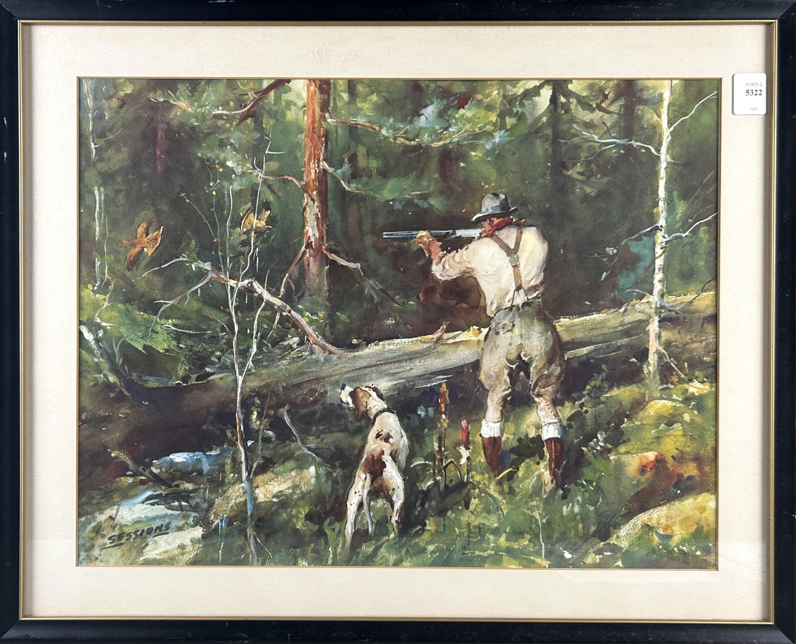 JAMES SESSIONS HUNTING PRINT 20th Century 19.5" x 25". Framed 26" x 32". (1 of 3)