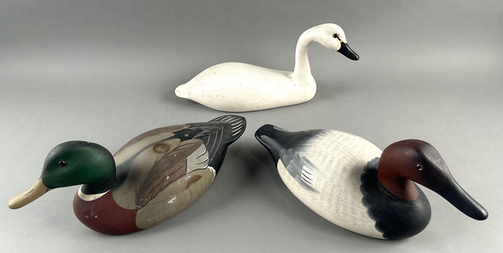 THREE HORNICK BROS. STONEY POINT DECOYS Oak Hall, Virginia, 20th Century Lengths approx. 14". (1 of 3)