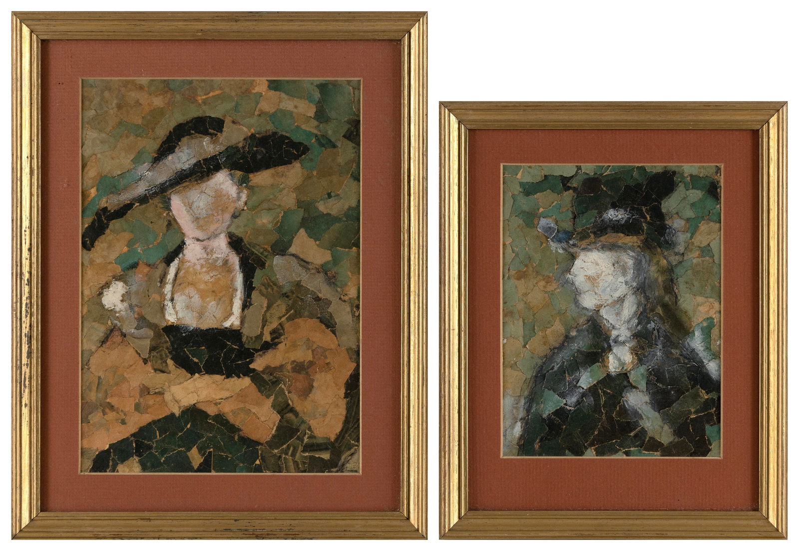 AMERICAN SCHOOL (20th Century,), Two unusual paper collage portraits of women., On paper, largest (1 of 3)