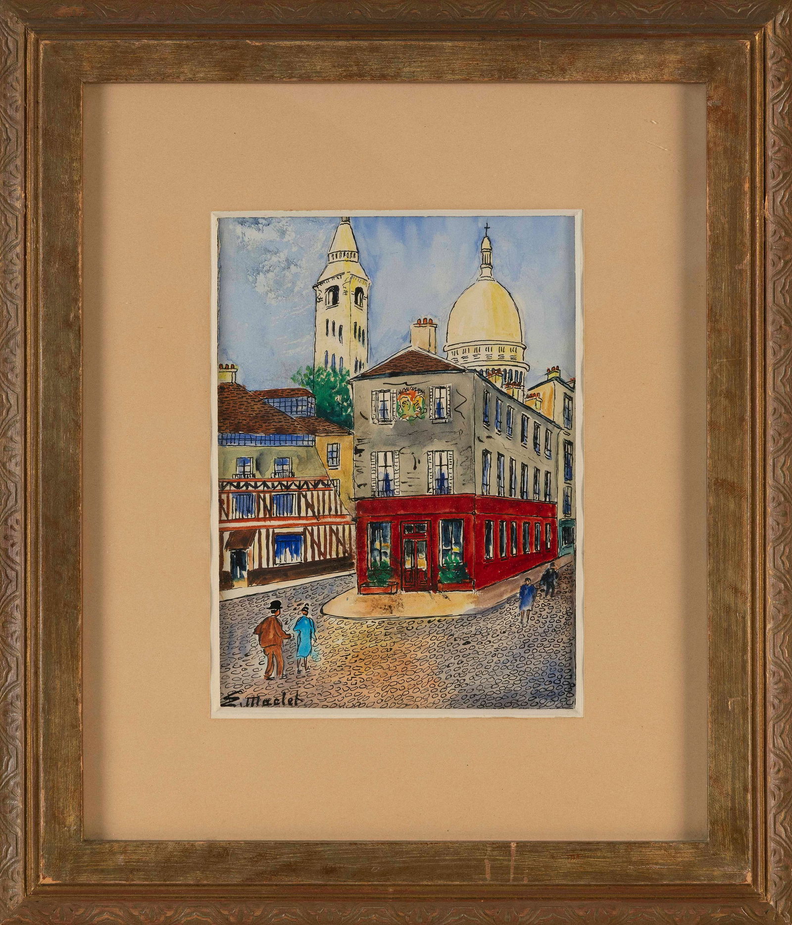 ELISEE MACLET (France, 1881-1962), Street scene, Montmartre, Paris., Watercolor on paper, 9.25" x 7" (1 of 2)