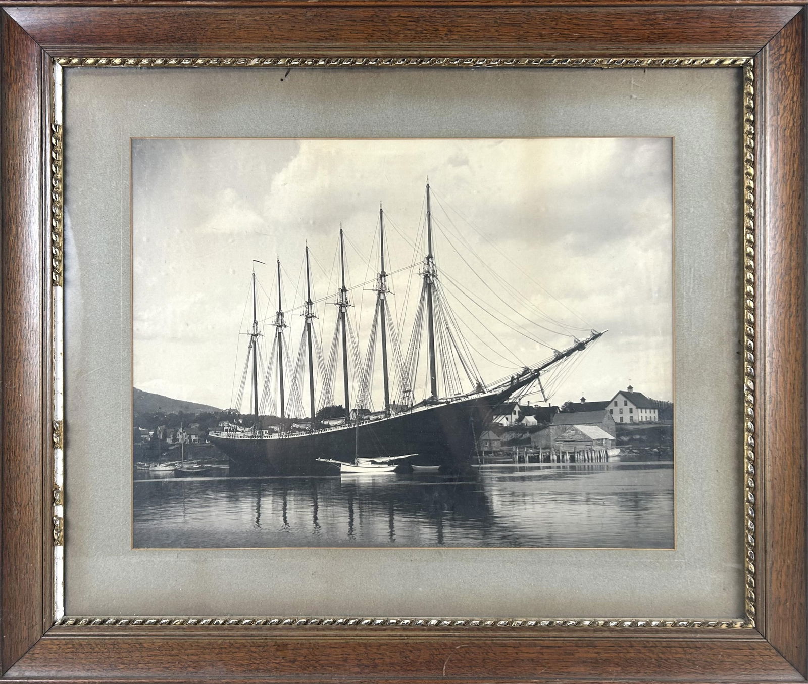 PHOTOGRAPH DEPICTING THE LAUNCH OF THE SIX-MASTED SCHOONER "GEORGE W. WELLS" Early 20th Century (1 of 2)