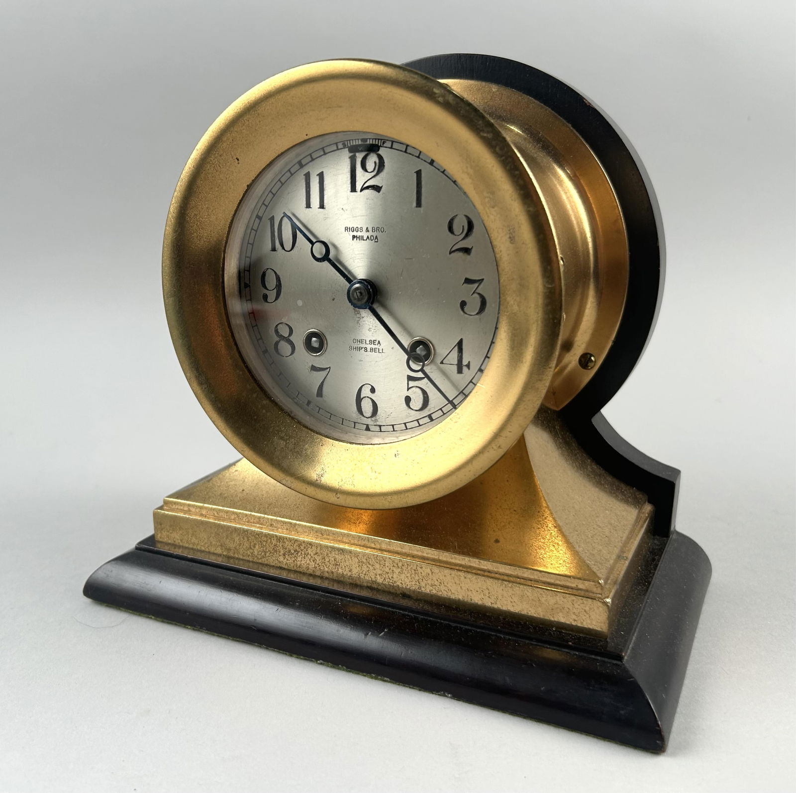 CHELSEA SHIP'S BELL MANTEL CLOCK First Half of the 20th Century Height 7.75". Bezel diameter 5.75". (1 of 5)