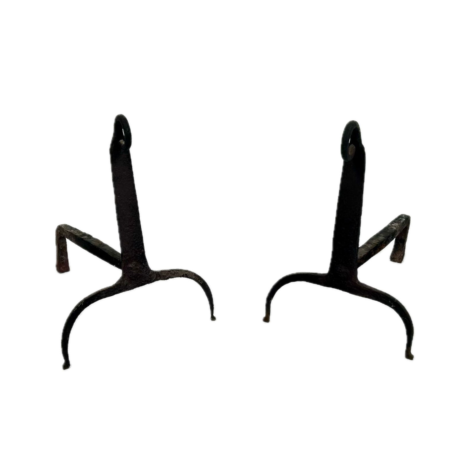 PAIR OF IRON ANDIRONS 19th Century Heights 13". Depths 12". (1 of 2)