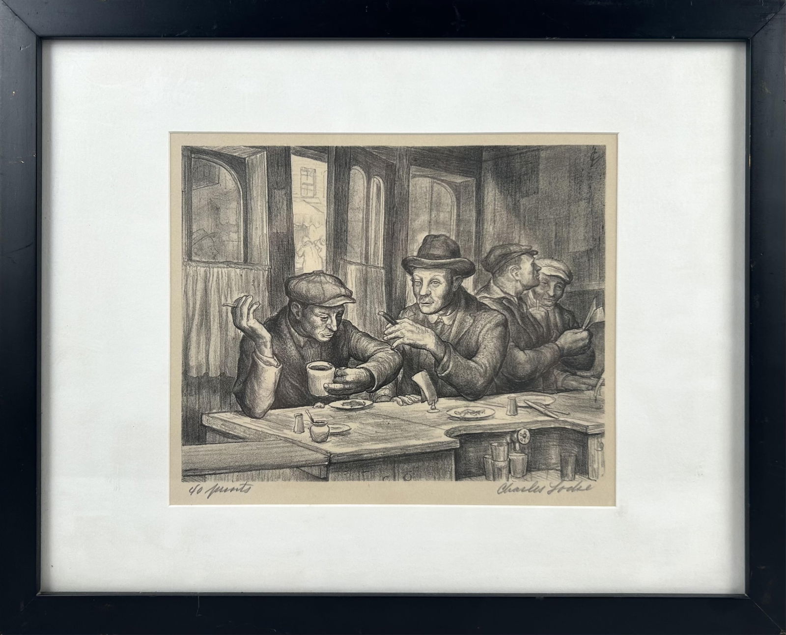 CHARLES WHEELER LOCKE (New York/Ohio, 1899-1983), "40 Points"., Lithograph, 7" x 8.25". Framed 12.5" (1 of 2)