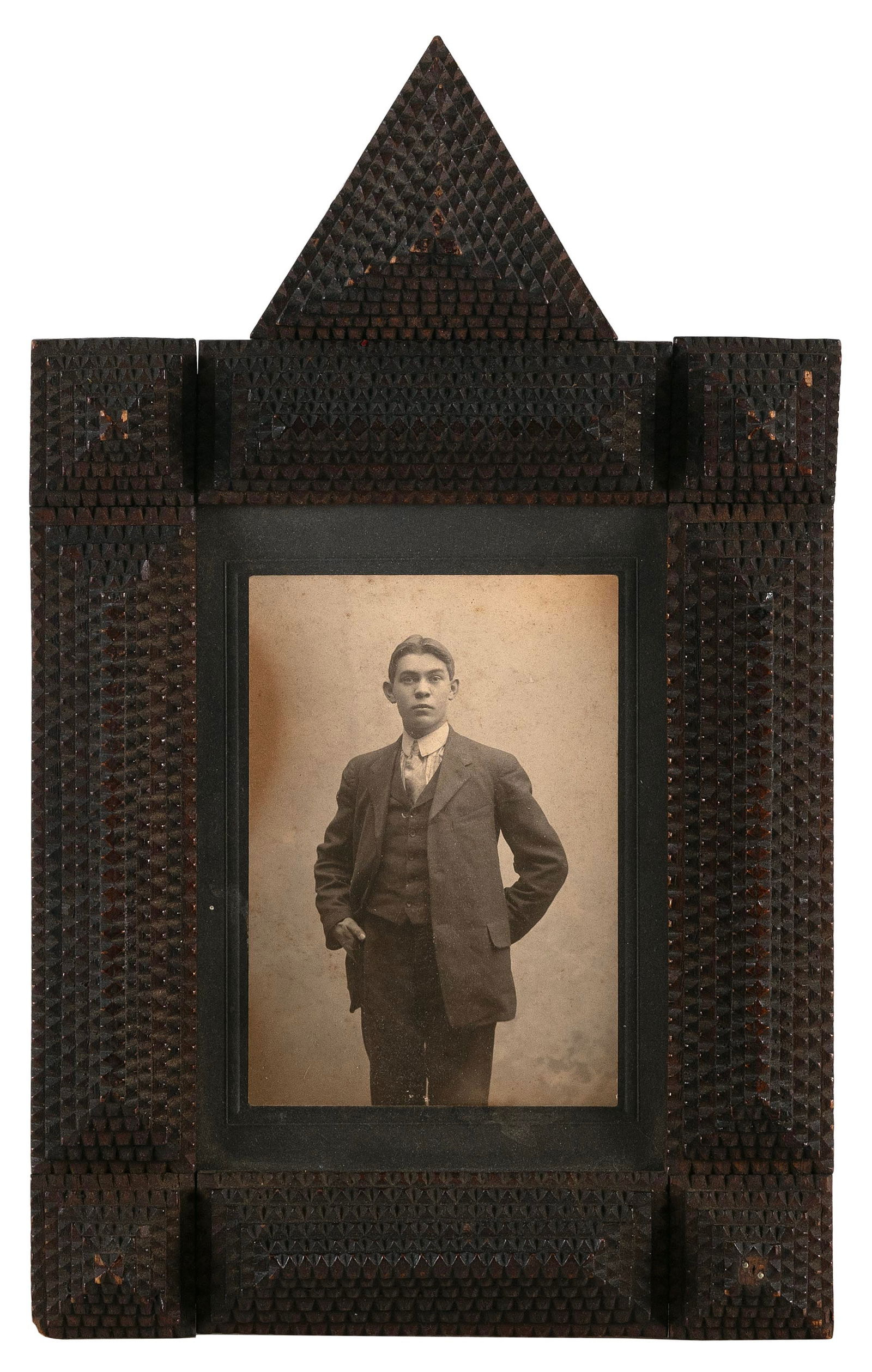 TRAMP ART FRAME Early 20th Century Aperture 7.75" x 6". Overall 14" x 8.5". (1 of 2)