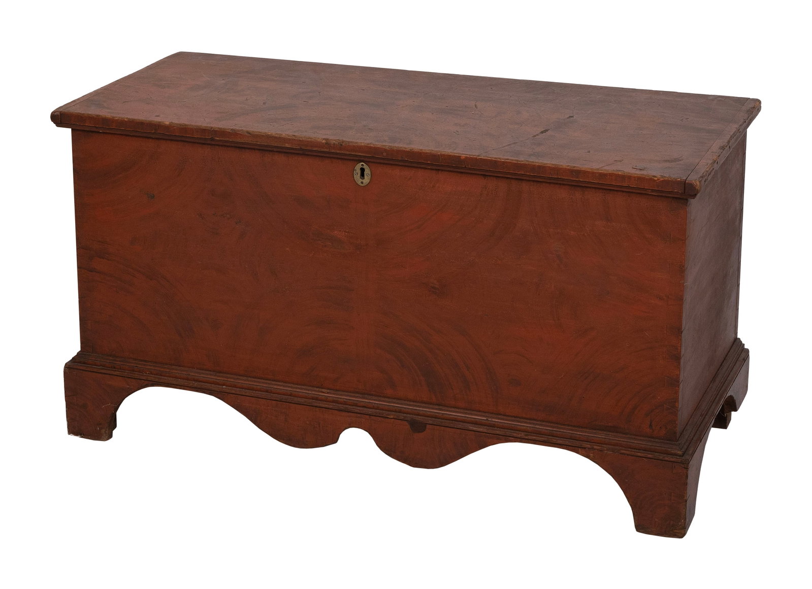 GRAIN-PAINTED BLANKET CHEST Probably Pennsylvania, 19th Century Height 23". Width 42.25". Depth 19".: GRAIN-PAINTED BLANKET CHEST Probably Pennsylvania, 19th Century In poplar. Interior till. Flat bracket feet. Height 23". Width 42.25". Depth 19".