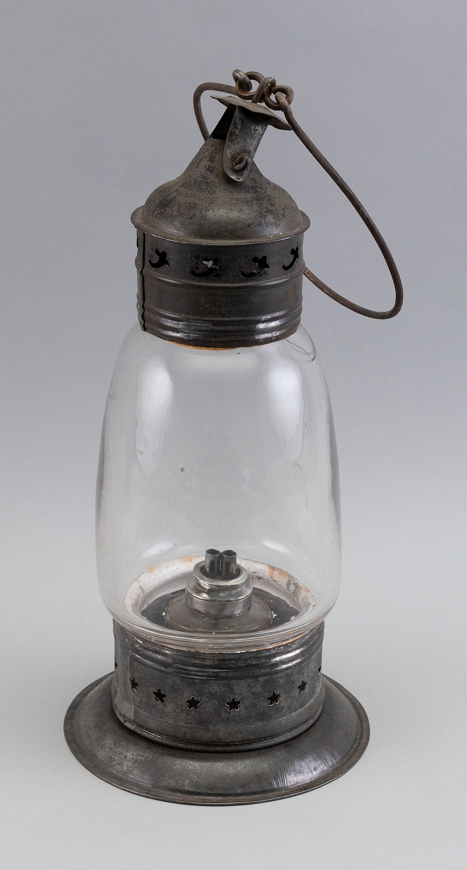 SANDWICH GLASS AND TIN HAND LANTERN 19th Century Height 12.5". (1 of 1)