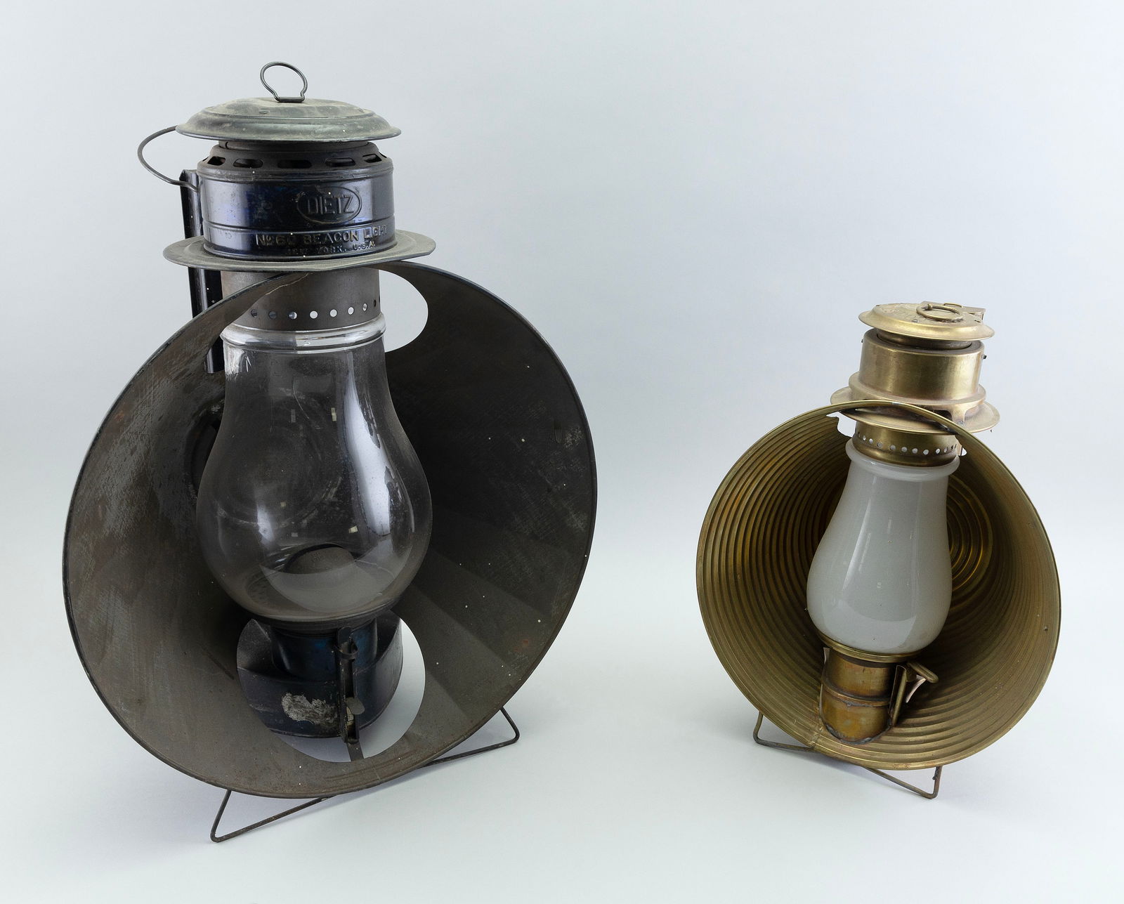 TWO LARGE LANTERNS Late 19th/Early 20th Century Heights 15.5" and 21.5". (1 of 2)