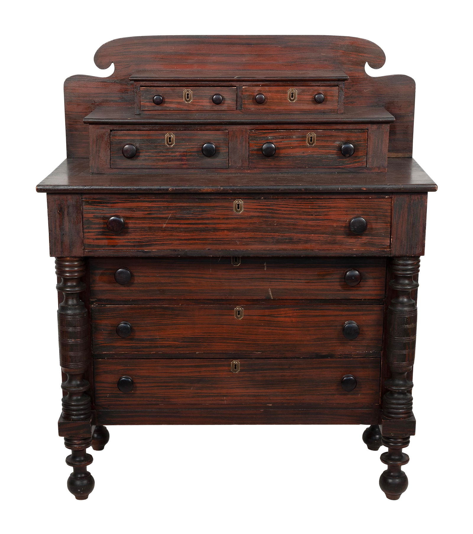 EMPIRE THREE-TIER CHEST America, Mid-19th Century Height 58". Width 45.5". Depth 22.5". (1 of 2)