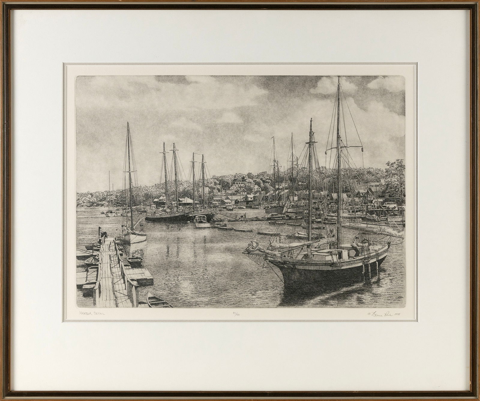 BRUCE PECK (Maine, 20th Century), “Harbor Detail”., Etching, 14” x 19.5”.: BRUCE PECKMaine, 20th Century“Harbor Detail”. Signed lower right “Bruce Peck”. Numbered 43/50.Etching, 14” x 19.5”. Framed 24” x 28.5”.