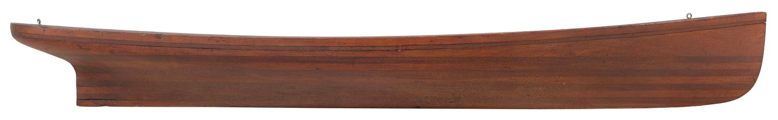 HALF HULL MODEL Late 19th Century 6” x 41”.: HALF HULL MODEL Late 19th Century Built up in 11 alternating mahogany and pine lifts. Old finish. 6” x 41”.