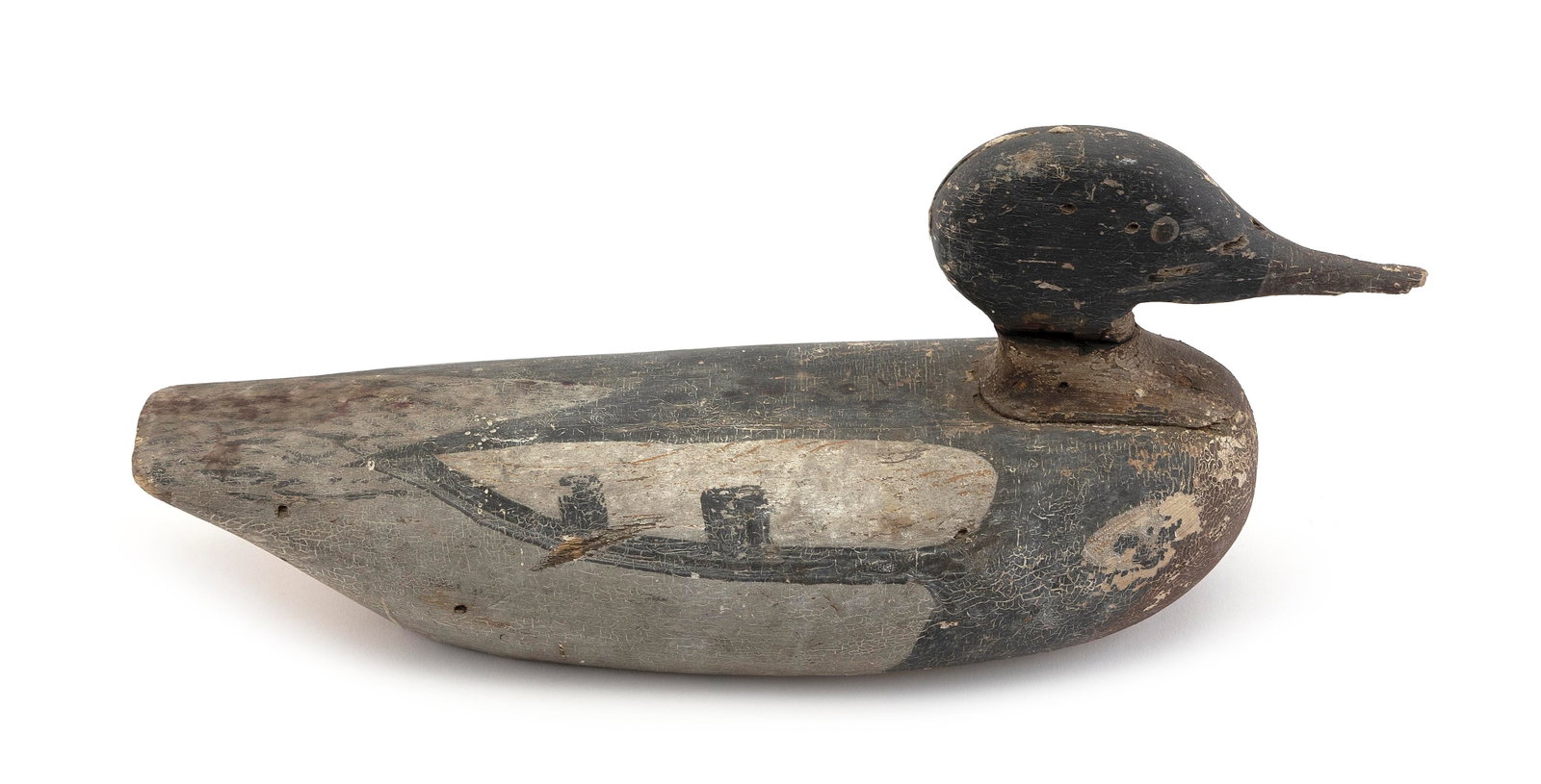 PRIMITIVE MERGANSER DECOY Early 20th Century Length 16".: PRIMITIVE MERGANSER DECOY Early 20th Century Found on Martha's Vineyard. Painted eyes. Length 16".