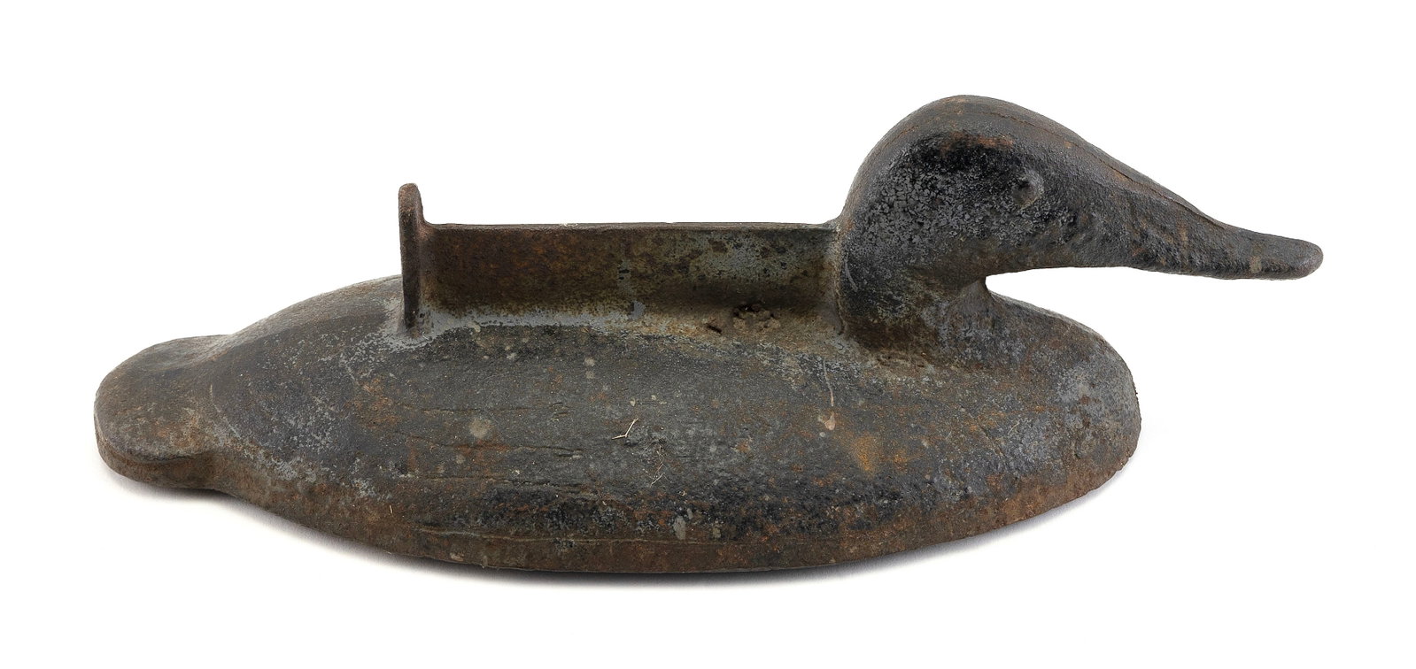 CAST IRON BOOT SCRAPER IN THE FORM OF A DECOY Early 20th Century Length 14".: CAST IRON BOOT SCRAPER IN THE FORM OF A DECOY Early 20th Century Painted black. Length 14".