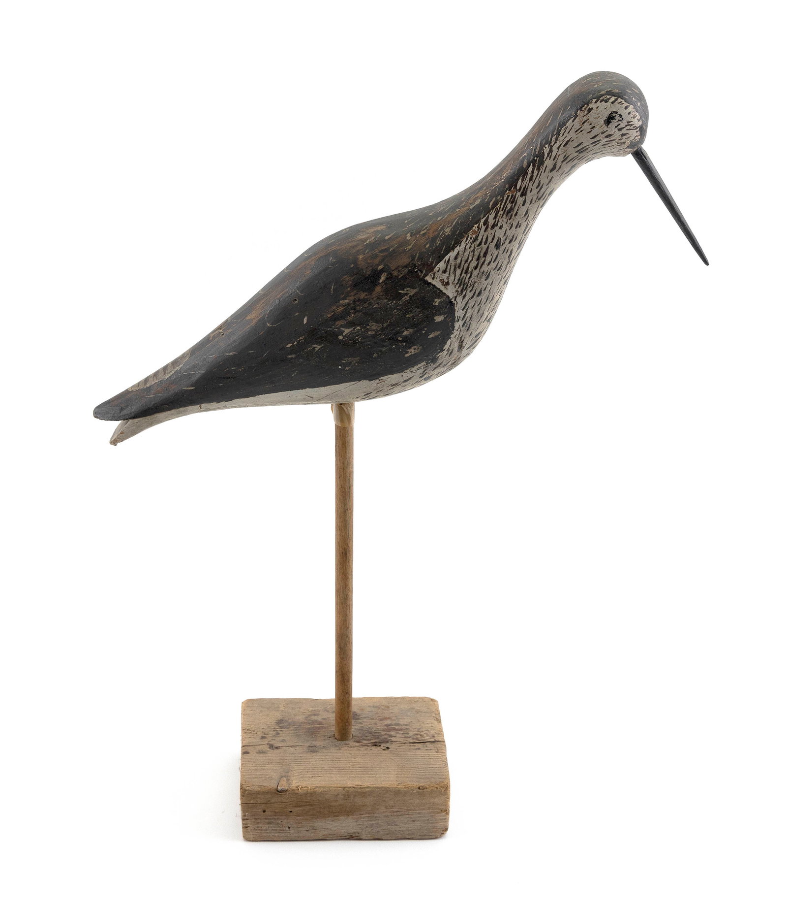 MASSACHUSETTS WILLET DECOY Circa 1910 Length 13.5".: MASSACHUSETTS WILLET DECOY Circa 1910 Maker unknown. Hit with shot. Length 13.5".