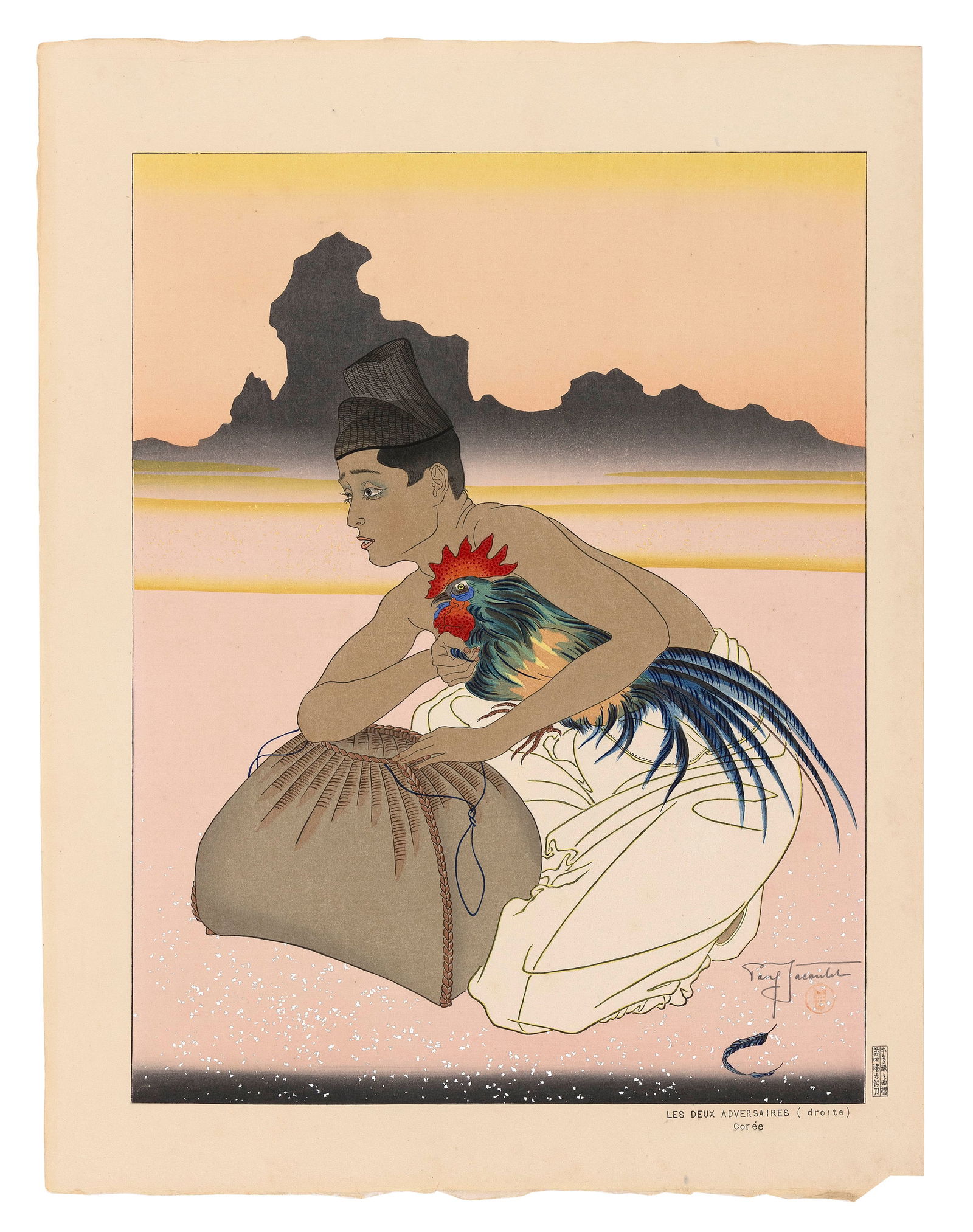 PAUL JACOULET (France/Japan, 1902-1960), Les Deux Adversaires (droite). Coree (#117)., Woodblock (1 of 2)