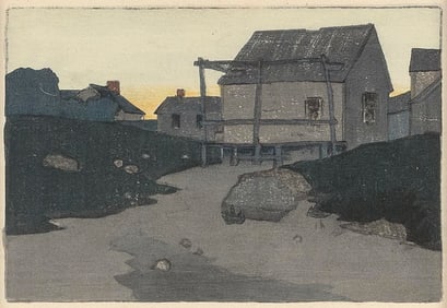 ARTHUR WESLEY DOW (New York/Massachusetts, 1857-1922), "Clam Houses", circa 1910., Color woodcut,