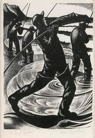 CLARE VERONICA HOPE LEIGHTON (Connecticut/England, 1898-1989), "The Surf Casters"., Wood engraving,