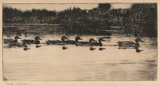FRANK WESTON BENSON (Massachusetts, 1862-1951), "The Procession", 1929., Etching, 6" x 12". Framed