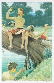 NORMAN ROCKWELL (New York/Massachusetts, 1894-1978), Three boys fishing., Lithograph on paper,
