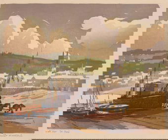 ERNEST WILLIAM WATSON (Massachusetts, 1884-1969), "Tide Out, St. Ives", 1939., Color woodcut, sheet