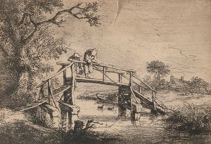 ADRIAEN JANSZ VAN OSTADE (Holland/Germany/The Netherlands, 1610-1685), "The Anglers"., Etching, 4.5"