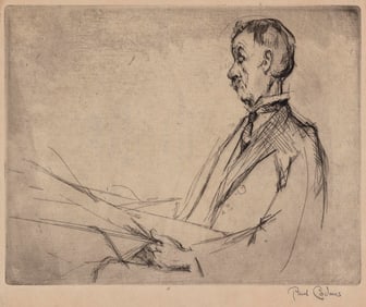 PAUL CADMUS (Connecticut, 1904-1999), Man reading a newspaper., Drypoint, 6" x 8". Unframed.