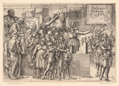 REGINALD MARSH (New York/Vermont, 1898-1954), "Frozen Custard", 1939., Etching, 7" x 10". Matted 16"