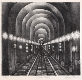 AUGUST MOSCA (New York/Italy, 1909-2003), "Subway Tunnel", 1947., Lithograph, sheet 13.75" x 15.5".