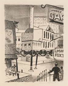 AARON BOHROD (Wisconsin/Illinois, 1907-1992), "Downtown, New York City"., Lithograph, 8" x 6".