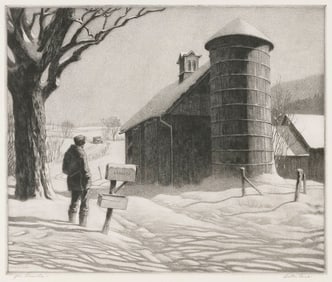 MARTIN LEWIS (New York/Connecticut/Maine/Australia, 1881-1962), "R.F.D.", 1933., Drypoint and sand