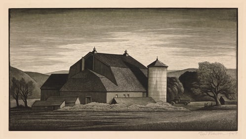 THOMAS WILLOUGHBY NASON (Massachusetts/Connecticut, 1889-1971), "Gambrel-Roofed Barn", 1947., Wood